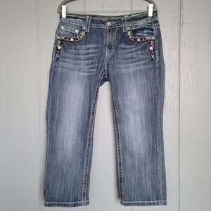 Miss Me Cropped Jeans with Black and Red Details